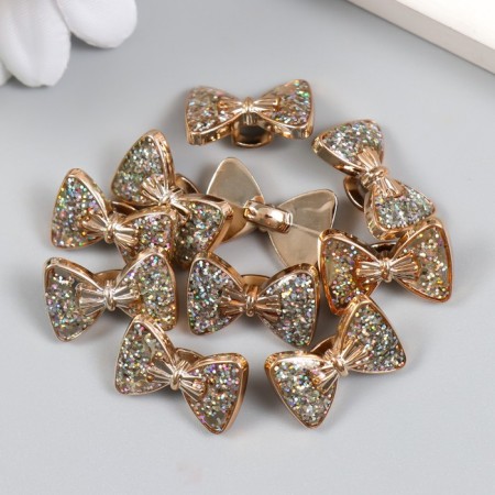 Buttons plastic for creativity on the leg "bow with sparkles" set of 10 pcs 1.8x1.3 cm-2
