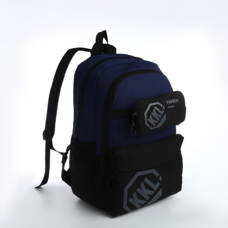 Young backpack from a lightning textile, 3 pockets, a bag, a suitcase holder, black/blue color-3