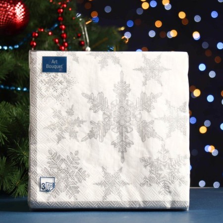 New Year's napkins paper art bouquet “Snowfall. silver ", 3 layers, 33x33 cm, 20 pcs-3