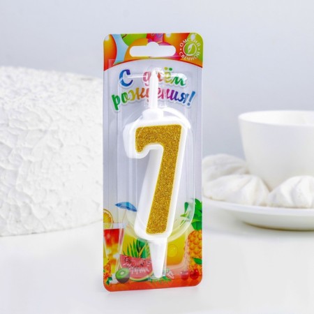 Candle for Cake "Super Blood", 10.4 cm, number "7", gold sparkle-2