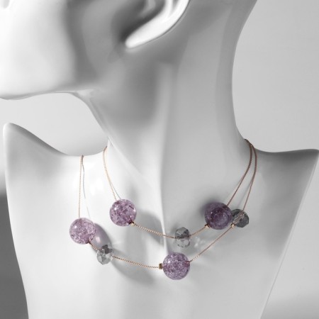 Beads "caramel", bead No. 16, gray color in gold, 54 cm