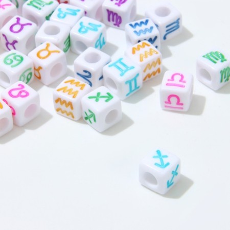 Acrylic bead "Zodiac signs" mix, cube 7 × 7 mm, set 10 g, color-1