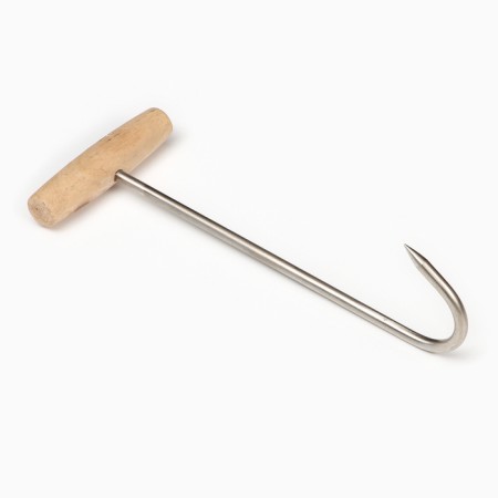 Winging hook for meat, 30cm, with a wooden handle