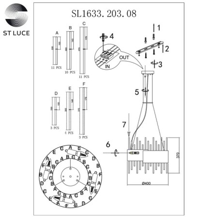 Suspended chandelier ST LUCE. SL1633.203.08. Olvera. 8x40 watts, E14, 40x40x37 cm, matte gold color-6