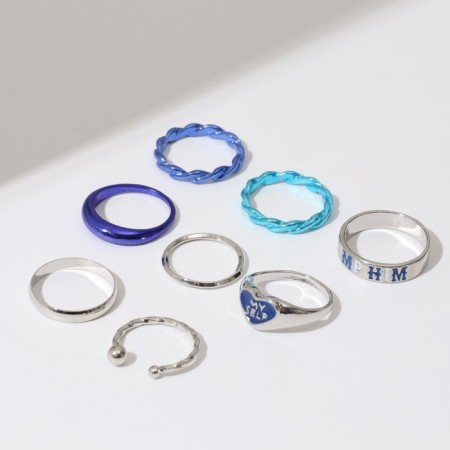 Set of rings 8 pieces "teenage", blue color in silver, 13 size-1