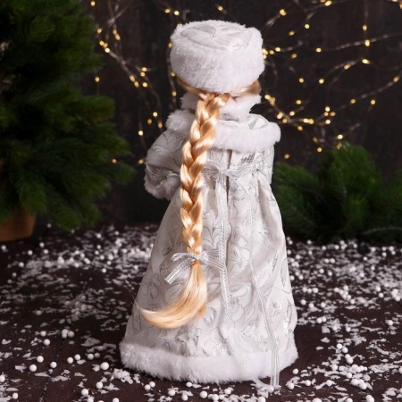 Snow Maiden "In a clutch with fur bombs" 33 cm, silver-white-2