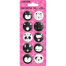 Magnets for boards with a design of 30 mm, 10 pieces, Devente, Animal Faces, in a cardboard blister