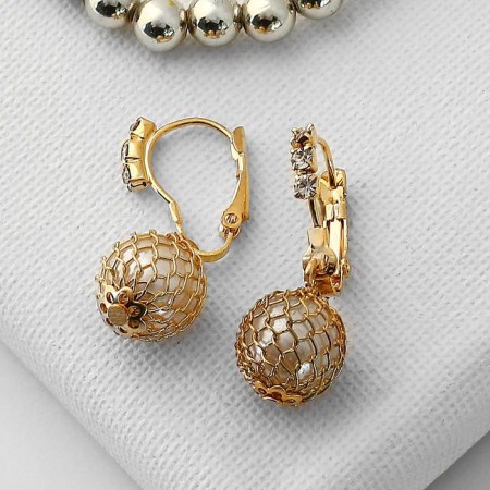 Earrings with pearls "Ball in the grid", color mix-1