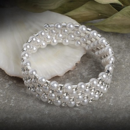 Bracelet Pearl "Spring" Strazinki, ball No. 6, white color in silver, d = 6 cm-1