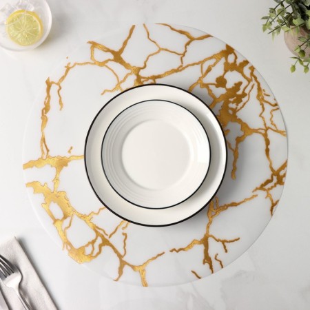 Serving napkin on the table "marble", d = 38 cm, white color-4