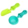 Sanding set in the grid: bucket, shovel, sieve, boat, 2 molds, mix