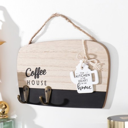 Decorative wood hooks "Coffee house with kettle" 3.5x20x12 cm-1