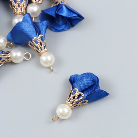 Decor for creativity textiles "Flower with pearls. Ultramarin" set 10 pcs 2.5 cm-1