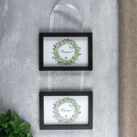 Double photo frame on braid L-3 10x15 cm black (plastic screen)-1