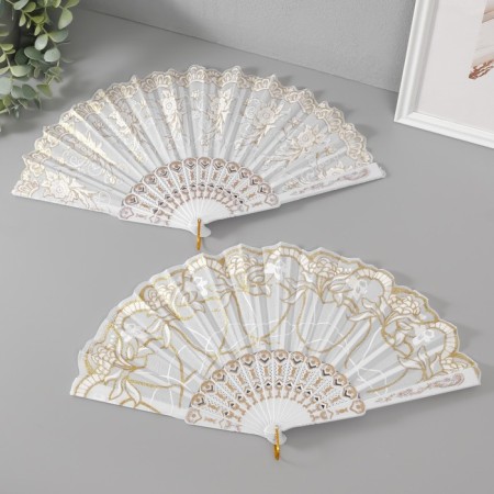 Fan plastic, textiles "golden patterns" sparkle mix 22.5 cm-1