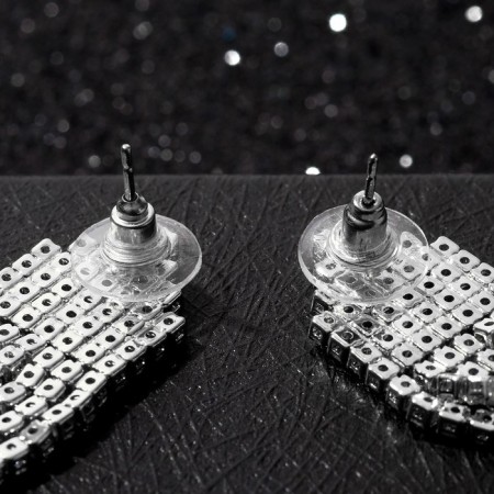 Hanging earrings with rhinestones "Waterfall" Mini Triangle, white color in silver, 8cm-2