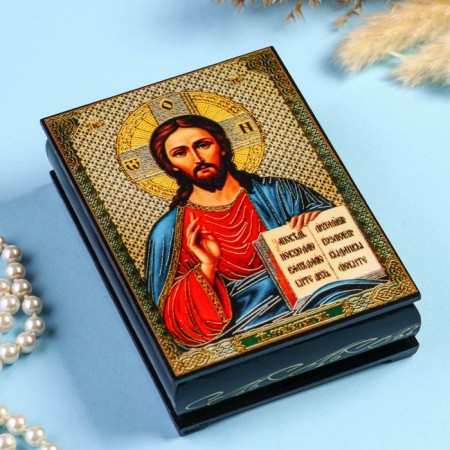 Casket "Savior" 10 × 14 cm, lacquer miniature