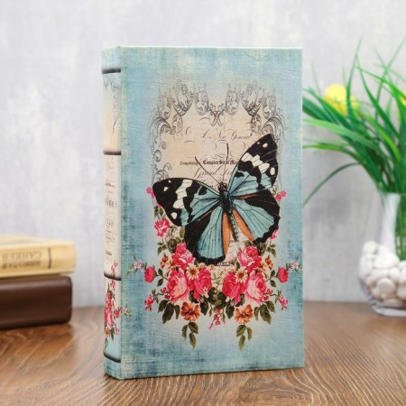 Safe-book wood "Butterflies in flowers. Vintage" leatherette 21x13x5 cm