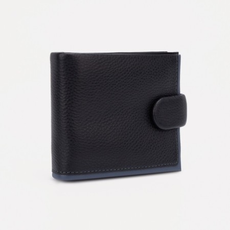 Male purse on a button, for bills, for cards, for coins, black color