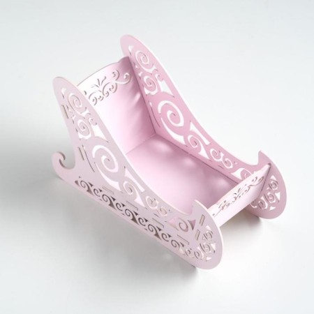 New Year. Wooden Kashpo, 23 × 10 × 14 cm "Sled", gift packaging, pink pastel-3
