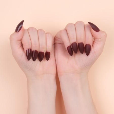 Patch nails, 24 pcs, with glue plates, almond shape, burgundy color-10