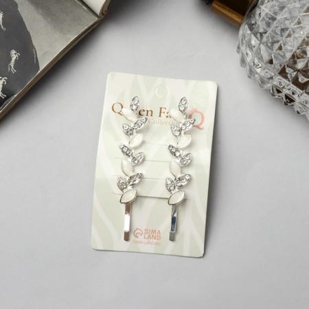 Invisibility for hair "Annabell" (set 2 pcs) White petal, 6.5 cm, silver-2
