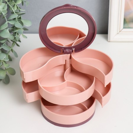Plastic decoration box, mirror "round. Four levels" Pink 10x10x10 cm-2