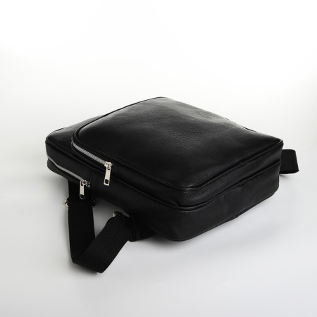 Backpack of artificial leather with lightning, external pocket, Medvedkovo, Black Color-3