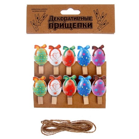 Decorative clothespins with a rope for the suspension "Easter eggs" set 10 pcs.-4