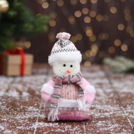 Soft toy "Snowman in a knitted suit" 9x15 cm, pink
