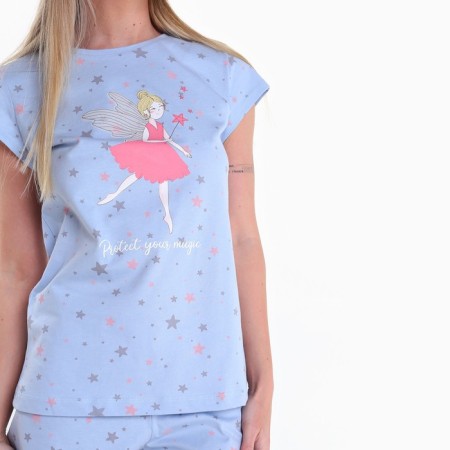 Female set (T -shirt/shorts), blue/stars, size 50 (XL)-1