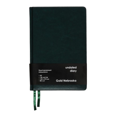 Delivery of a low -end A5, 136 sheets in a ruler, leatherette "Nebraska", gold cut, green-7