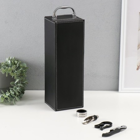 Casket wood, leatherette for a bottle "smooth leather" 4 items 36x11x12 cm