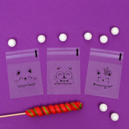 BOPP package with sticky tape, "happiness", 7*7+3cm