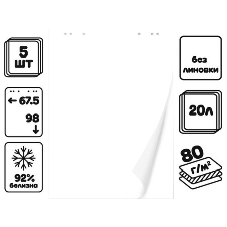 Set of notebooks 5 pieces for flipchart, 67.5 x 98 cm, 20 sheets white, 92%, 80 g/m2, calligrata-1