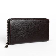 Male purse with lightning, department for bills, for cards, for coins, dark brown color