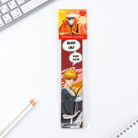 A set of cardboard bookmarks with hints, 5 pcs "Anime Guys"-4