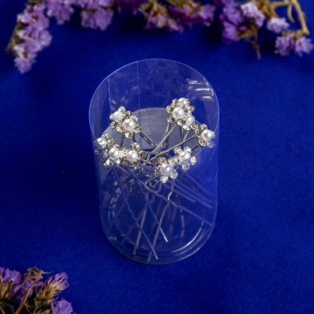 Hair hairpin "Decor mini" chamomile, silver-1