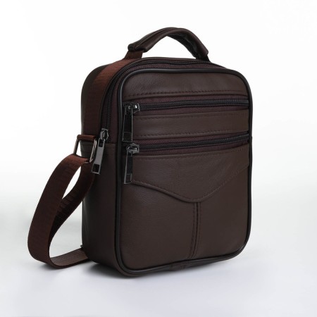 Male bag on lightning, long belt, brown color