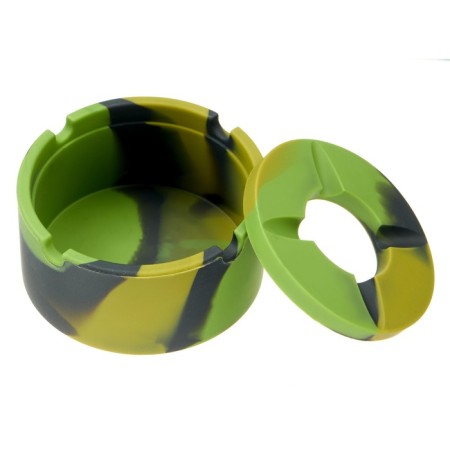 Silicone ashtray, with a lid, round, 8.3 x 4 cm, khaki-2