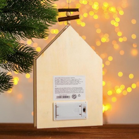 New Year's decor with backlight "House with a deer" 2aa, 2x13.8x20 cm-2