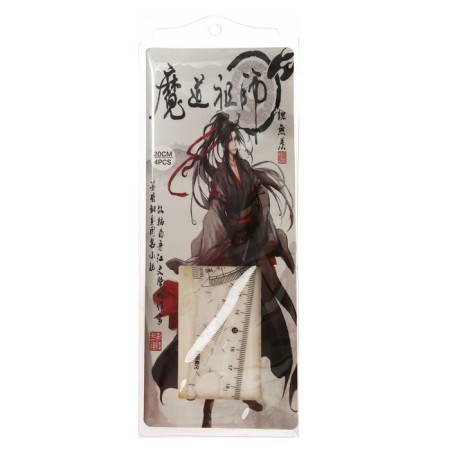 Geometric set "anime", (ruler, transporter, 2 squares) in the pencil case, mix-10