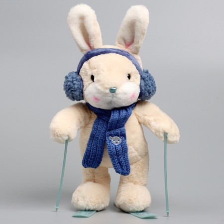 Soft toy "Little Friend", skiing bunny, blue scarf-2