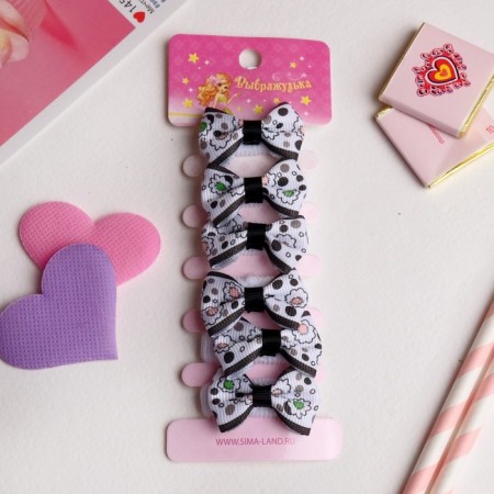 Hair gum "Bow" (set 6 pcs) flowers, black and white
