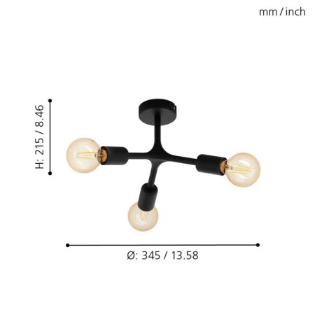 Lamp Bocadella 1, 3x60W E27, black color-1