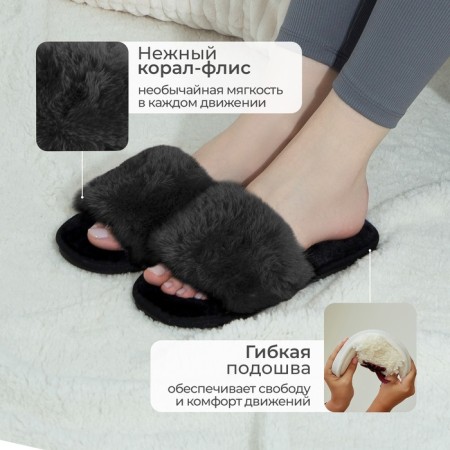 Women's slippers with open nose size 37-38, black color-1