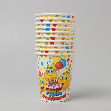 A one -time paper glass "Happy Birthday" smiles, cake (250 ml)-3
