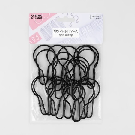 Hook for curtains, 6.8 × 3.8 × 0.2 cm, 20 pcs, black color-3