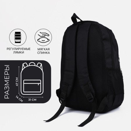 A backpack with a zipper, 3 outer pockets, black color-1