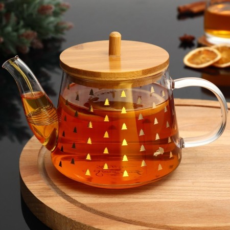 New Year. Glass teapot with bamboo lid "Miracles", 600 ml-5
